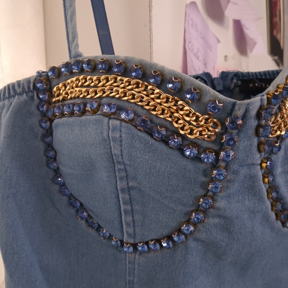 Haute Monde Blue Denim Overalls with Gold Details - Picture 3 of 13